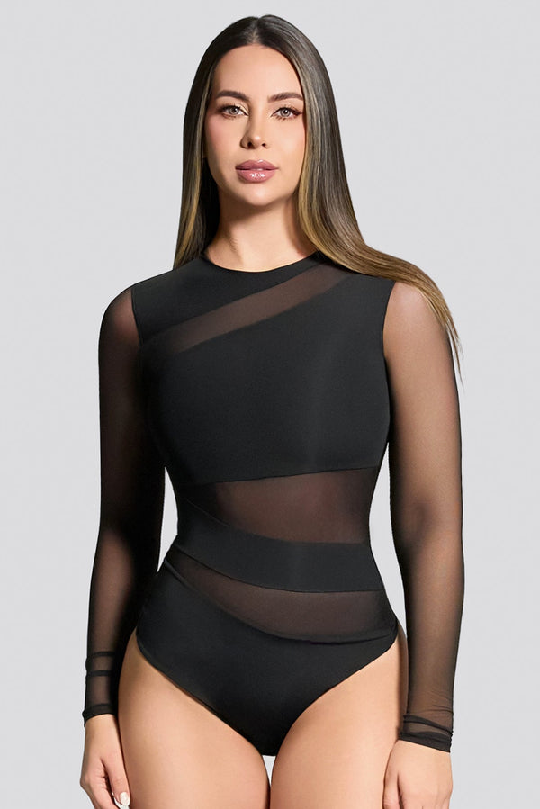 Body isa negro de malla manga larga con control de abdomen
